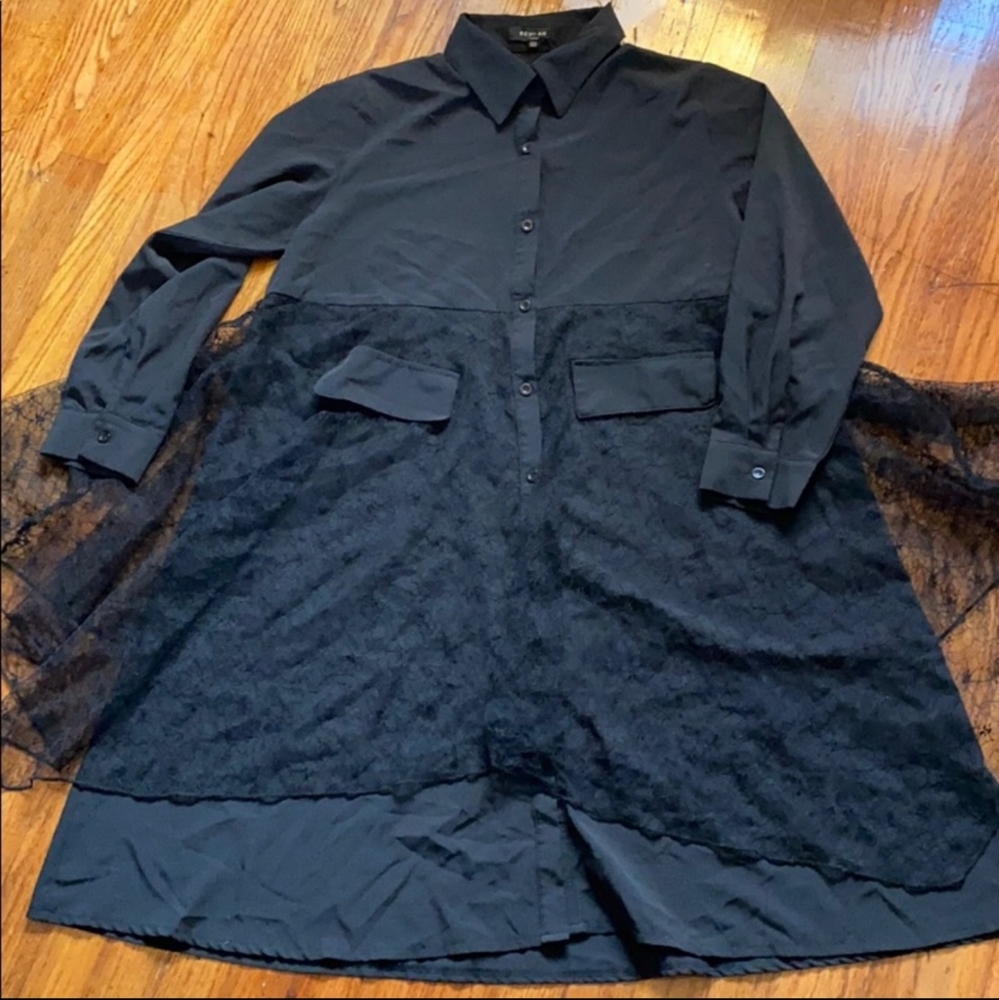 NEW ☆ Beluah ☆ black goth button lace overlay funky shirt dress OS oversized